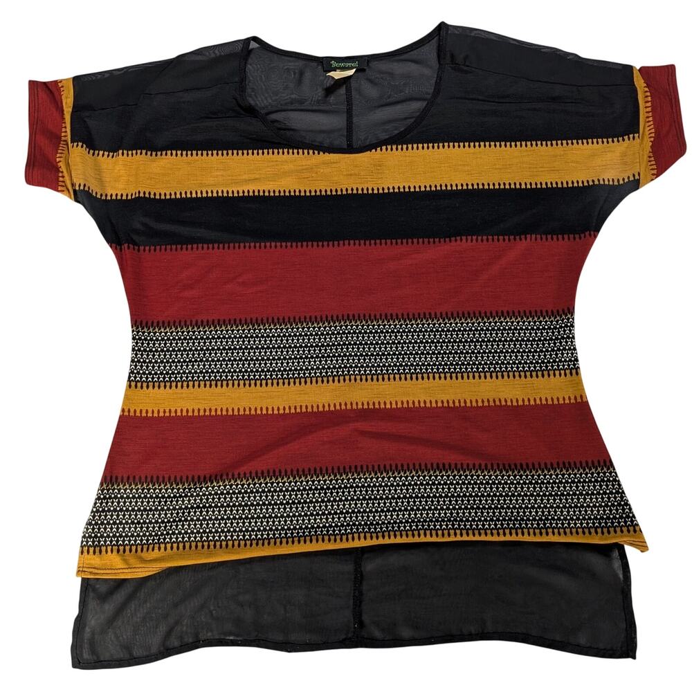 Y2K Beware Striped Sheer Mesh Blouse Top Womens XL Multicolor Boho Festival